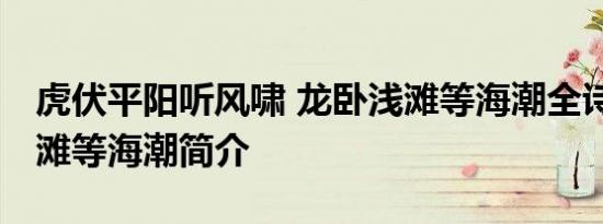 虎伏平阳听风啸 龙卧浅滩等海潮全诗 龙卧浅滩等海潮简介  