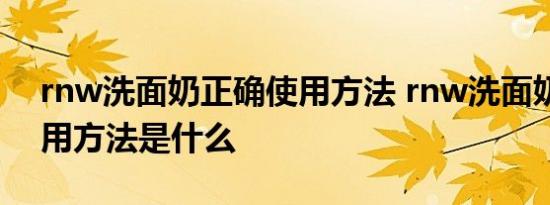 rnw洗面奶正确使用方法 rnw洗面奶正确使用方法是什么 