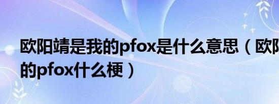 欧阳靖是我的pfox是什么意思（欧阳靖是我的pfox什么梗）