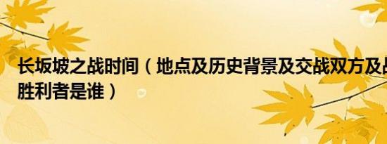 长坂坡之战时间（地点及历史背景及交战双方及战争结果及胜利者是谁）