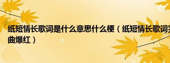 纸短情长歌词是什么意思什么梗（纸短情长歌词完整版及歌曲爆红）