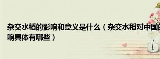 杂交水稻的影响和意义是什么（杂交水稻对中国的意义和影响具体有哪些）