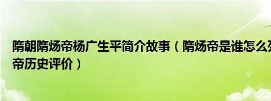 隋朝隋炀帝杨广生平简介故事（隋炀帝是谁怎么死的及隋炀帝历史评价）