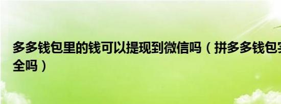 多多钱包里的钱可以提现到微信吗（拼多多钱包实名认证安全吗）