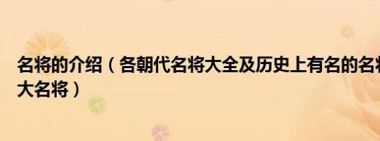 名将的介绍（各朝代名将大全及历史上有名的名将及历史十大名将）