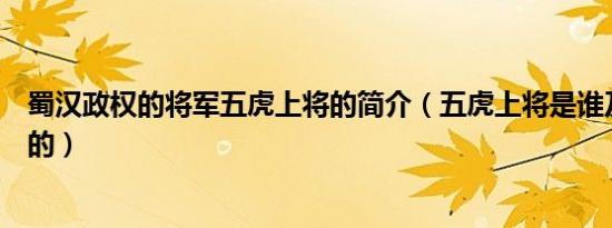 蜀汉政权的将军五虎上将的简介（五虎上将是谁及是怎么死的）