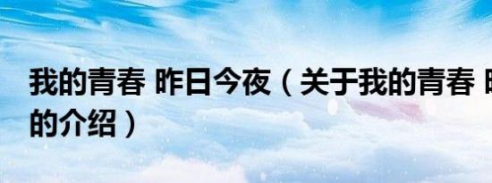 我的青春 昨日今夜（关于我的青春 昨日今夜的介绍）