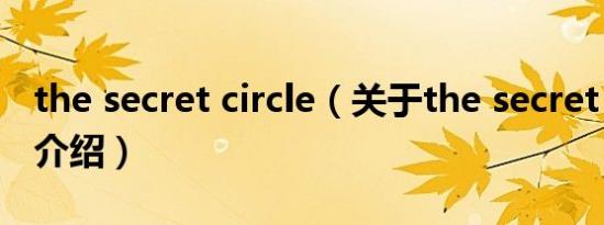 the secret circle（关于the secret circle的介绍）