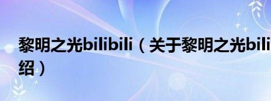 黎明之光bilibili（关于黎明之光bilibili的介绍）