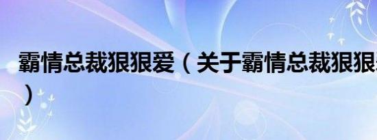 霸情总裁狠狠爱（关于霸情总裁狠狠爱的介绍）