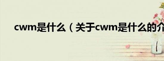 cwm是什么（关于cwm是什么的介绍）