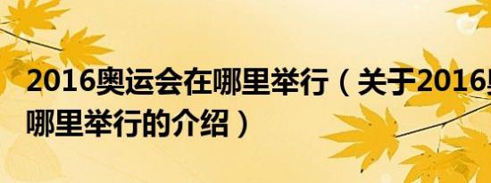 2016奥运会在哪里举行（关于2016奥运会在哪里举行的介绍）