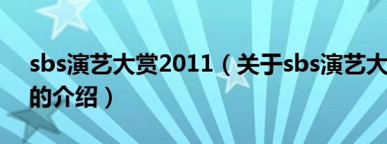 sbs演艺大赏2011（关于sbs演艺大赏2011的介绍）