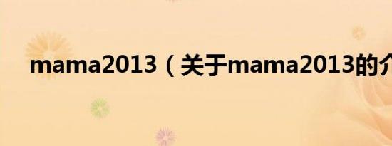 mama2013（关于mama2013的介绍）