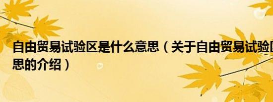 自由贸易试验区是什么意思（关于自由贸易试验区是什么意思的介绍）