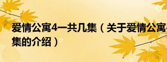 爱情公寓4一共几集（关于爱情公寓4一共几集的介绍）