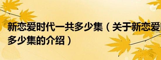 新恋爱时代一共多少集（关于新恋爱时代一共多少集的介绍）