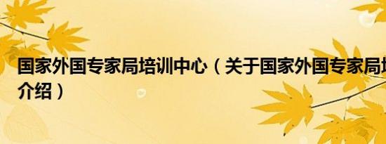 国家外国专家局培训中心（关于国家外国专家局培训中心的介绍）