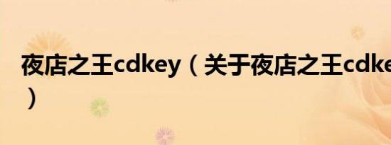 夜店之王cdkey（关于夜店之王cdkey的介绍）