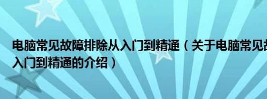 电脑常见故障排除从入门到精通（关于电脑常见故障排除从入门到精通的介绍）