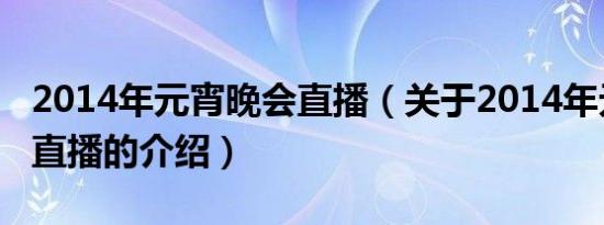 2014年元宵晚会直播（关于2014年元宵晚会直播的介绍）