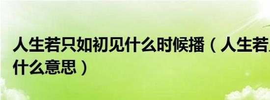 人生若只如初见什么时候播（人生若只如初见什么意思）