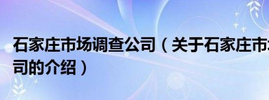 石家庄市场调查公司（关于石家庄市场调查公司的介绍）