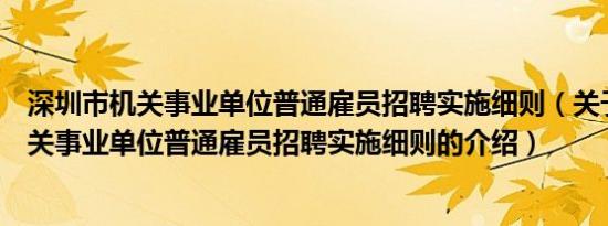 深圳市机关事业单位普通雇员招聘实施细则（关于深圳市机关事业单位普通雇员招聘实施细则的介绍）