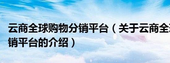 云商全球购物分销平台（关于云商全球购物分销平台的介绍）