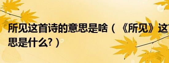 所见这首诗的意思是啥（《所见》这首诗的意思是什么?）