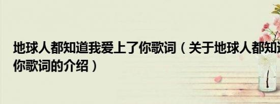 地球人都知道我爱上了你歌词（关于地球人都知道我爱上了你歌词的介绍）