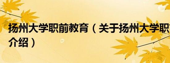 扬州大学职前教育（关于扬州大学职前教育的介绍）