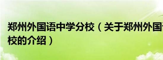 郑州外国语中学分校（关于郑州外国语中学分校的介绍）