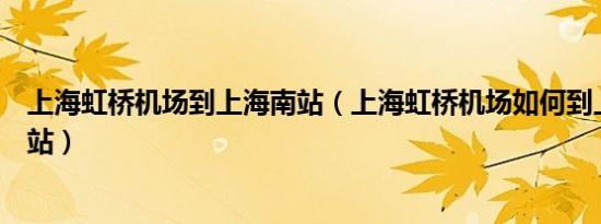 上海虹桥机场到上海南站（上海虹桥机场如何到上海火车南站）