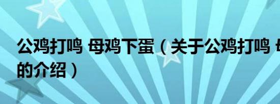 公鸡打鸣 母鸡下蛋（关于公鸡打鸣 母鸡下蛋的介绍）