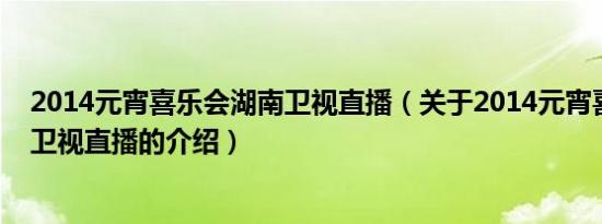 2014元宵喜乐会湖南卫视直播（关于2014元宵喜乐会湖南卫视直播的介绍）