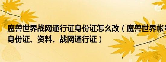 魔兽世界战网通行证身份证怎么改（魔兽世界帐号如何更改身份证、资料、战网通行证）