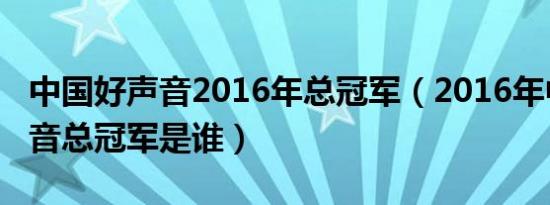 中国好声音2016年总冠军（2016年中国好声音总冠军是谁）