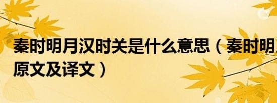 秦时明月汉时关是什么意思（秦时明月汉时关原文及译文）