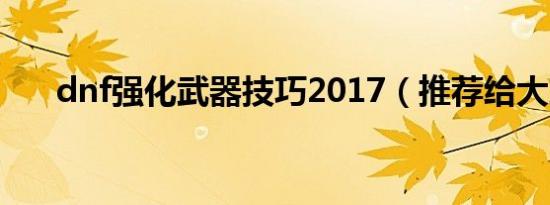 dnf强化武器技巧2017（推荐给大家）