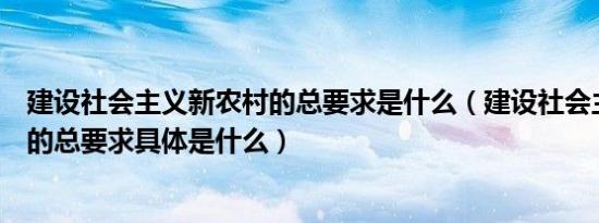 建设社会主义新农村的总要求是什么（建设社会主义新农村的总要求具体是什么）