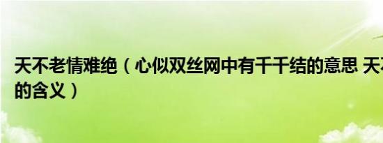 天不老情难绝（心似双丝网中有千千结的意思 天不老情难绝的含义）