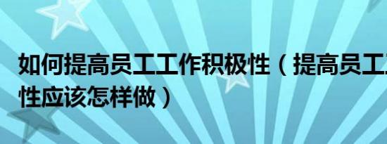 如何提高员工工作积极性（提高员工工作积极性应该怎样做）