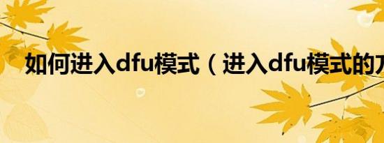 如何进入dfu模式（进入dfu模式的方法）