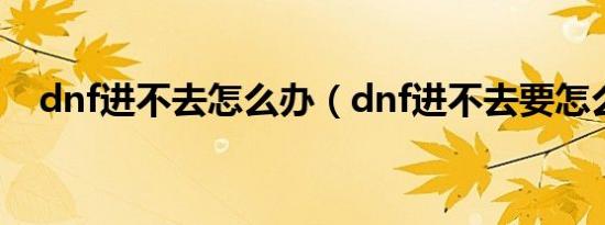 dnf进不去怎么办（dnf进不去要怎么做）