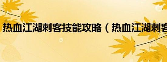 热血江湖刺客技能攻略（热血江湖刺客技能）