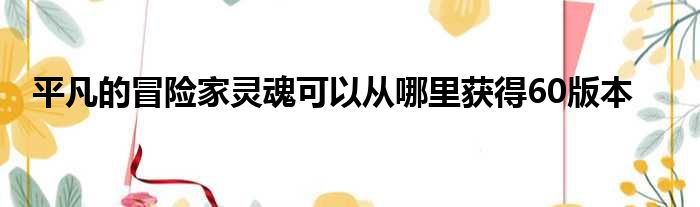 平凡的冒险家灵魂可以从哪里获得60版本