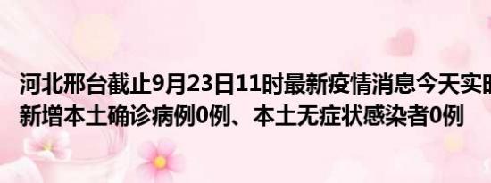 河北邢台截止9月23日11时最新疫情消息今天实时数据通报:新增本土确诊病例0例、本土无症状感染者0例