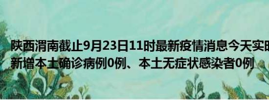 陕西渭南截止9月23日11时最新疫情消息今天实时数据通报:新增本土确诊病例0例、本土无症状感染者0例