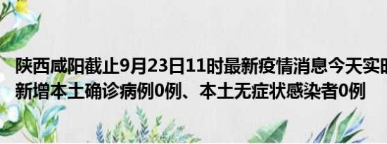 陕西咸阳截止9月23日11时最新疫情消息今天实时数据通报:新增本土确诊病例0例、本土无症状感染者0例